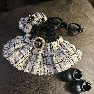 Elegant Black and White Plaid Kids Hairband and Shoe Set